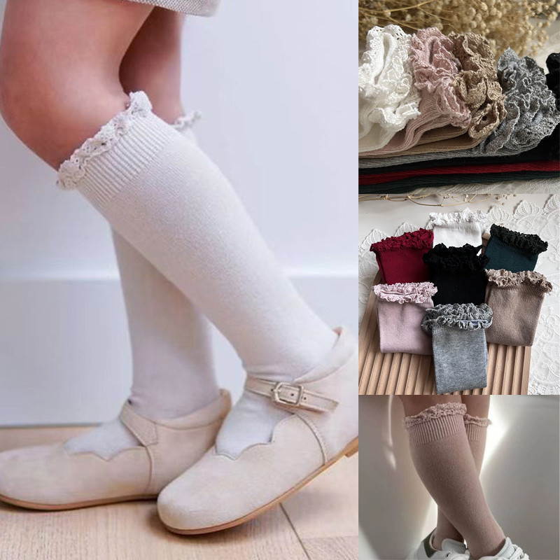 Baby Sock Oximeter - ถุงเท้าเด็กผู้หญิงทารกในฤดูใบไม้ร่วงฤดูหนาวแต่งระบายถุงเท้ายาวถึงเข่าผ้าลูกไม้ถุงเท้าเจ้าหญิงสำหรับเด็กวัยหัดเดินผ้าฝ้ายนุ่มสำหรับเด็กอายุ0-5ปี