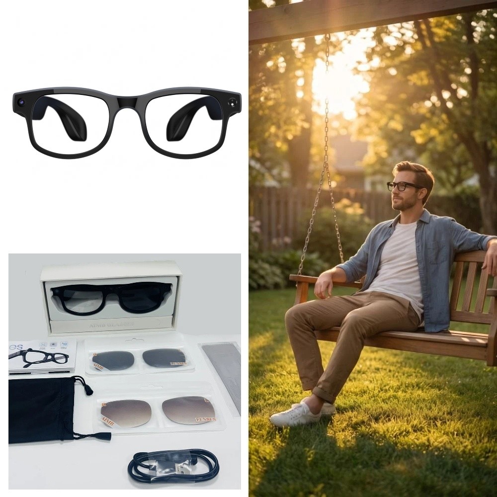 Smart Glasses Lens - แว่นตาอัจฉริยะ AI 2-in-1 ถ่ายภาพวิดีโอความละเอียดสูง ป้องกันแสงสีฟ้า แว่นตาอัจฉริยะพร้อมระบบเสียงบลูทูธ