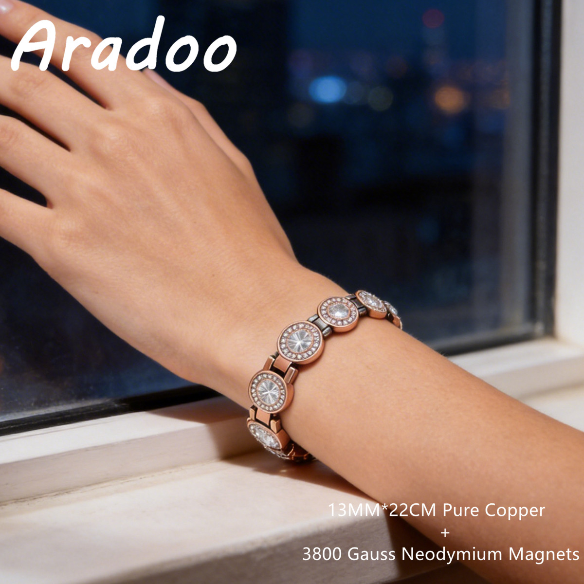 Meditation Headband Eeg - ARADOO 3800 สร้อยข้อมือคริสตัลแม่เหล็กเกาส์ – เครื่องประดับพลังงานทองแดงบริสุทธิ์ 99%
